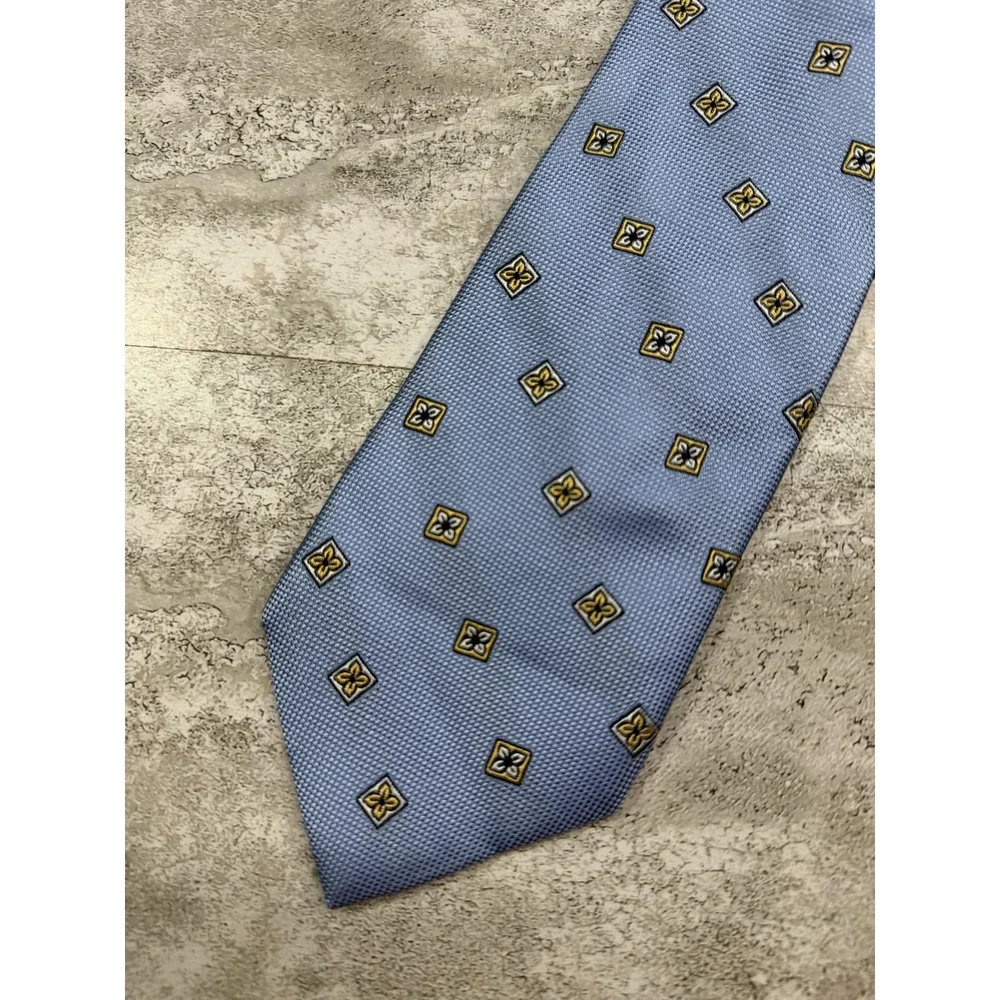 Jos. A. Bank Executive Tie Mens Blue Gold Silk Geometric Jacquard Necktie 60